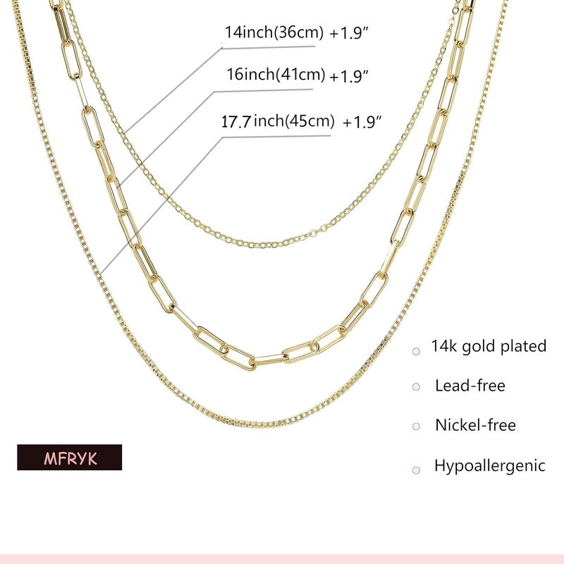 MFRYK Gold/Silver Necklaces Stack For Women,14K Gold/Sterling Silver Plated Simple Layered Choker Necklaces For Women,Stackable Multilayer Pearl Cross Disc Circle Pendant Cuban Herringbone Snake Paperclip Chain Necklaces Set Jewelry Gift for Women - Image 5
